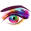 Illustration d'un œil et d'un sourcil sur des taches de couleurs