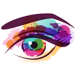 Illustration d'un œil et d'un sourcil sur des taches de couleurs